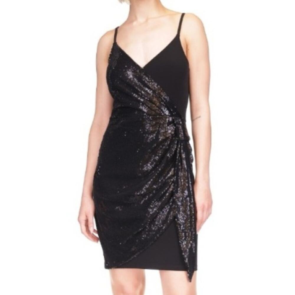 Michael Kors Sequin Matte Jersey Sleeveless Faux Wrap Mini Dress Size M